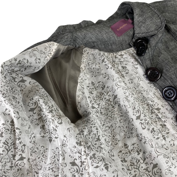 Rapsodia Anthropologie Grey Linen Blend Lined Jacket Women's Sz L Modern Buttons - Picture 12 of 16